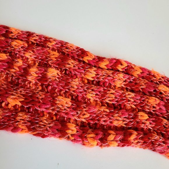 Orange and pink Careta knitted scarf. Made in France. - Picture 3 of 5